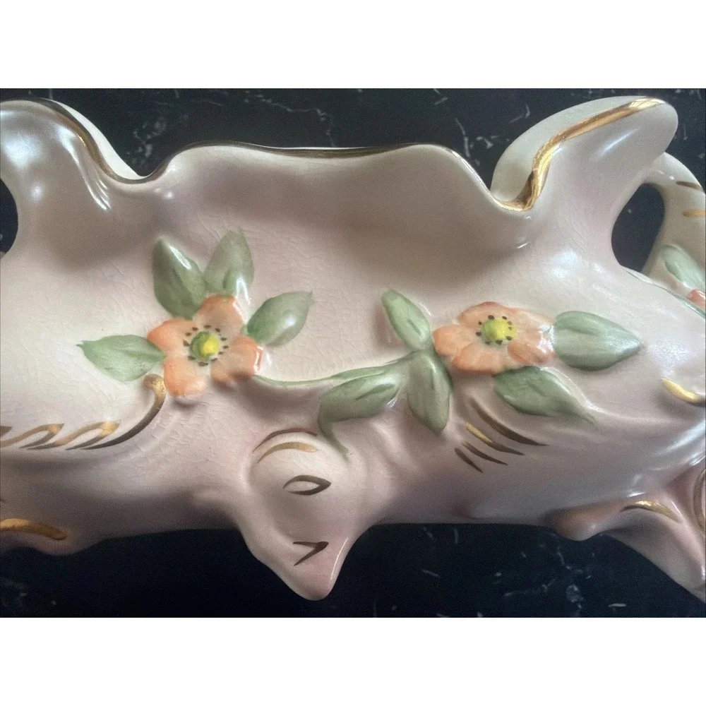 COVENTRY Porcelain Footed Dish Planter Vintage Floral Gold Trim 5510R